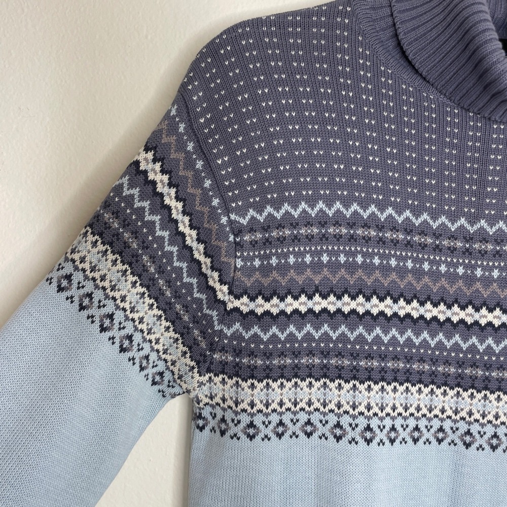 Style & Co Turtleneck Sweater Blue Fair Isle Knit Nordic Sz Petite Large - Picture 2 of 7